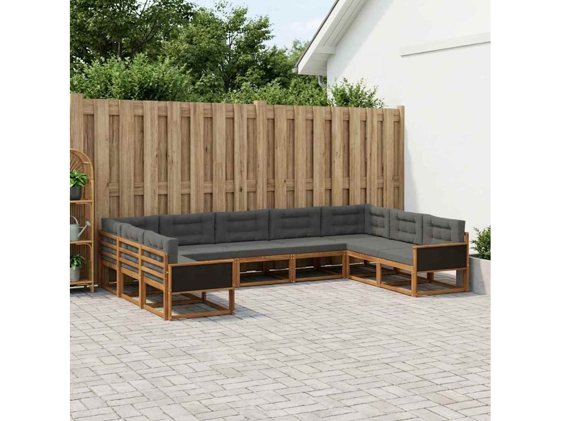 Vidaxl Conjunto De Sofás Para Exterior 9 Unid. Natural E Antracite