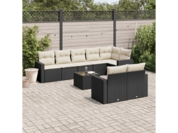 Vidaxl 9 Pcs Conjunto De Sofás P/ Jardim C/ Almofadões Vime Pe Preto