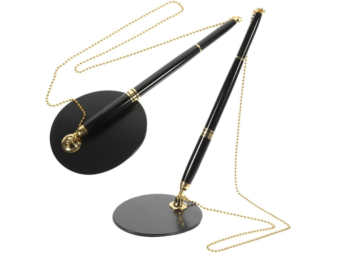 Conjunto de 2 Canetas Recepção Amosfun, Unidades, Pretas, com Cordão Aço Inoxidável Seguro, Design Ergonômico