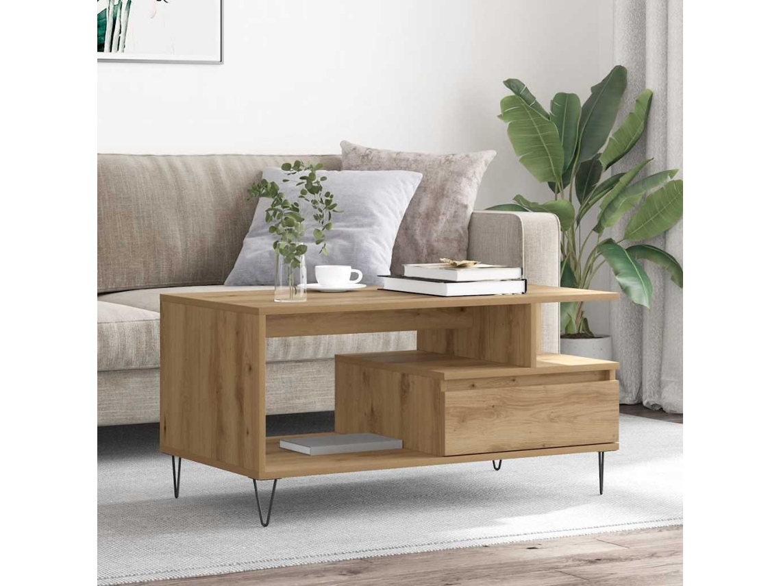 Vidaxl Mesa Centro 90x49x45 Cm Derivados De Madeira Carvalho Artisiano