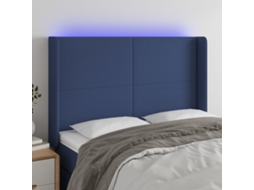 Vidaxl Cabeceira De Cama C/ Luzes Led Tecido 147x16x118/128 Cm Azul