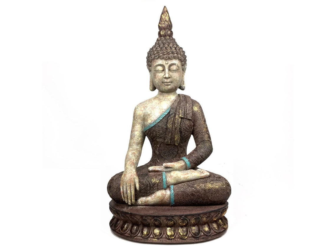 Figura Buddha Sentado e Oriental Resina 26X11X14Cm Cinza