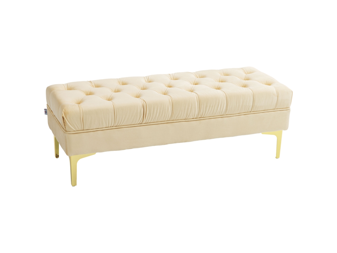 Banco de Baixo Estofado da Cama com Tecido de Veludo Acolchoado. 118x45x42 Cm. Bege Ge