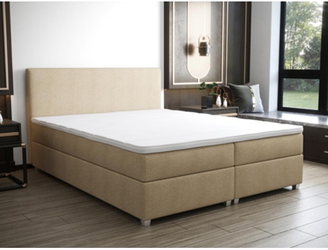 Cama com Cabeceira Completo Boxspring Somier Sobrecolchón Beige YSMÉE Tecido Bege (180x200cm)