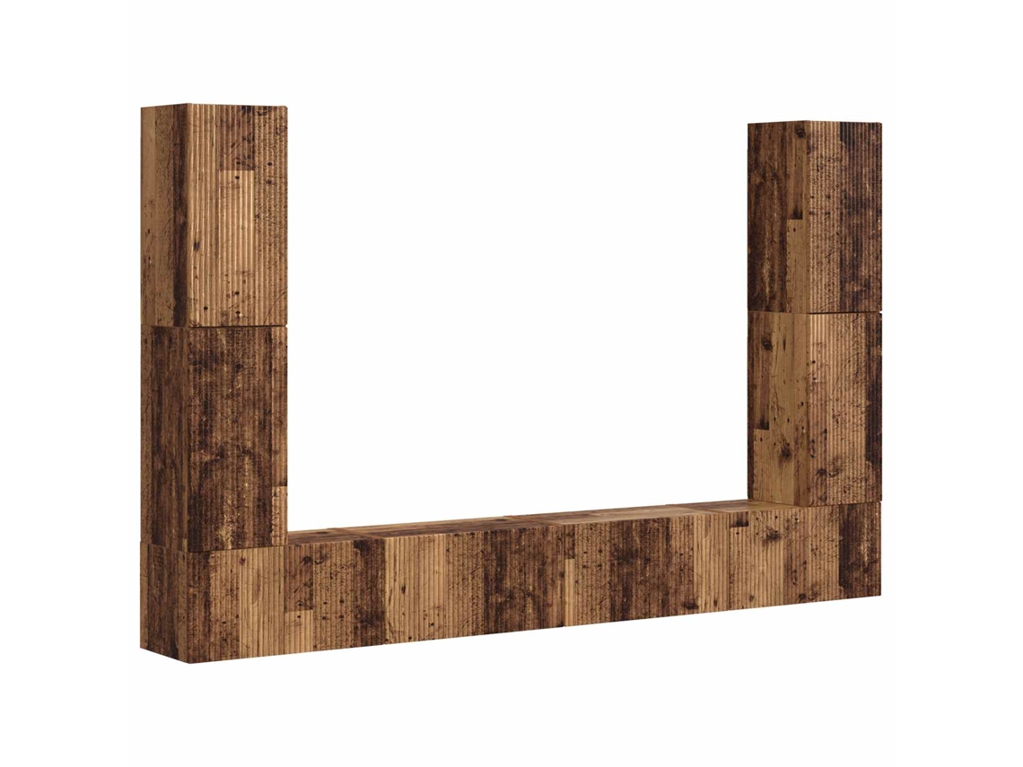 8 Pcs Conjunto De Móvel De Tv | Gabinete Tv | Armário Tv Madeira Antiga Madeira Processada