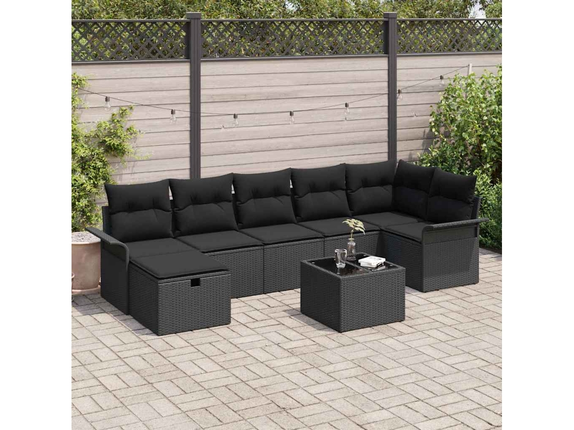 Vidaxl Conjunto De Sofá De Jardim 8 Unid. Preto Vime Pe
