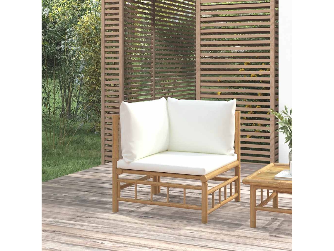 Vidaxl Sofá De Canto De Jardim Bambu Com Almofadões Branco Nata