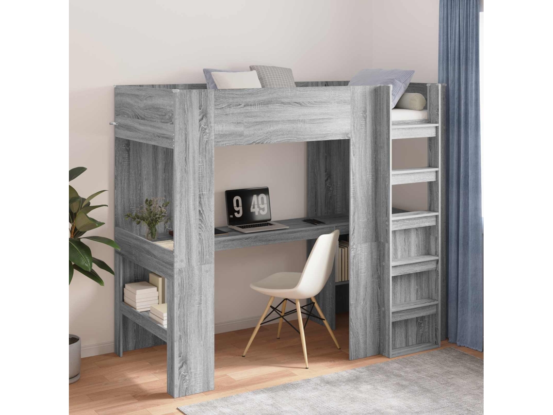 Vidaxl Estrutura De Cama Loft Com Mesa Cinza Sonoma 90 X 190 Cm