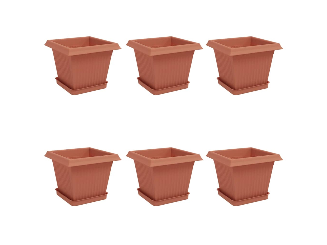 Conjunto 6 Vasos De Plantas Modernos Vidaxl Vermelho Plástico (20 X 20 X 16 Cm)