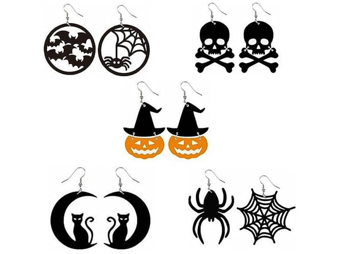 Kit De 5 Pares De Brincos De Halloween Para Mulheres E Meninas Com Aranha, Caveira, Abóbora E Morcego Em Acrílico