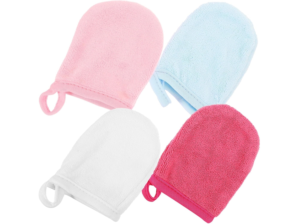 Conjunto de 4 peças de tecido resistente para limpeza facial e remoção de maquiagem, com orifício para pendurar.
