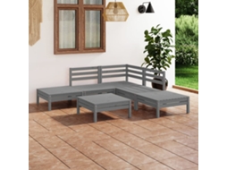 Conjunto 6 Peças Lounge De Jardim Pinho Maciço Cinza Dkd Home Decor