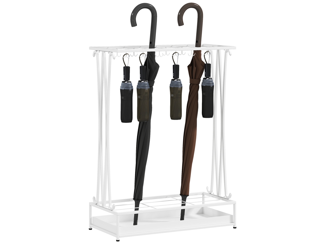 Suporte para Guarda chuva retangular com 24 ganchos, bandeja recolhedora de gotas, 50x24x68 cm, branco, S/MARCA