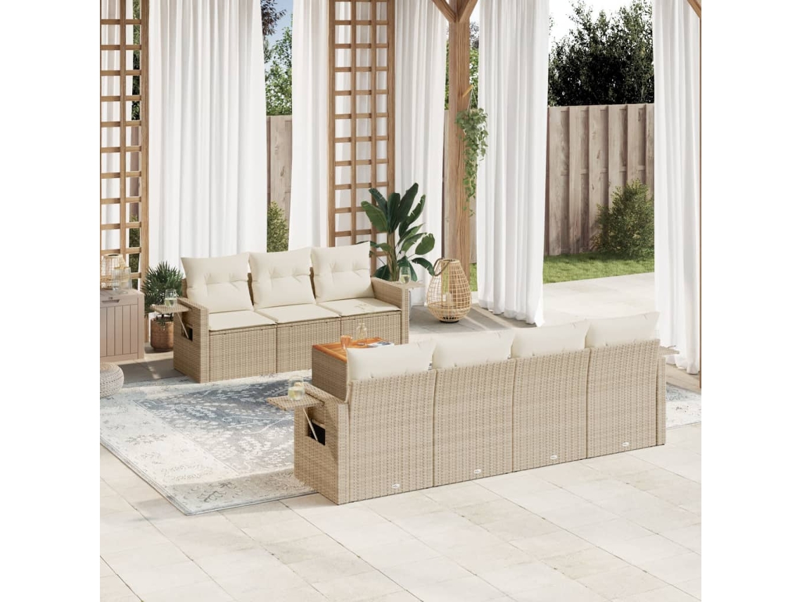 Vidaxl 8 Pcs Conjunto De Sofás P/ Jardim Com Almofadões Vime Pe Bege