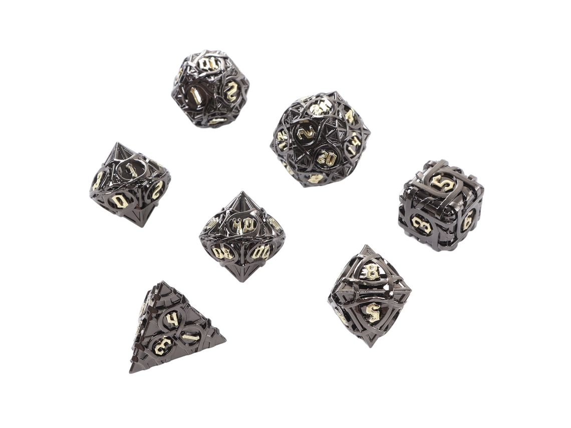 Primerox conjunto de 7 Dados Poliédricos de Latão Oco com Revestimento para Jogos de Tabuleiro