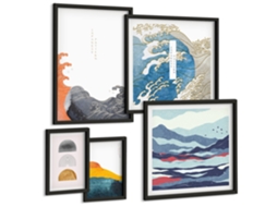 Conjunto De Pinturas Estilo Japonês Ondas Montanhas Decorações Espelharte (5 Peças)