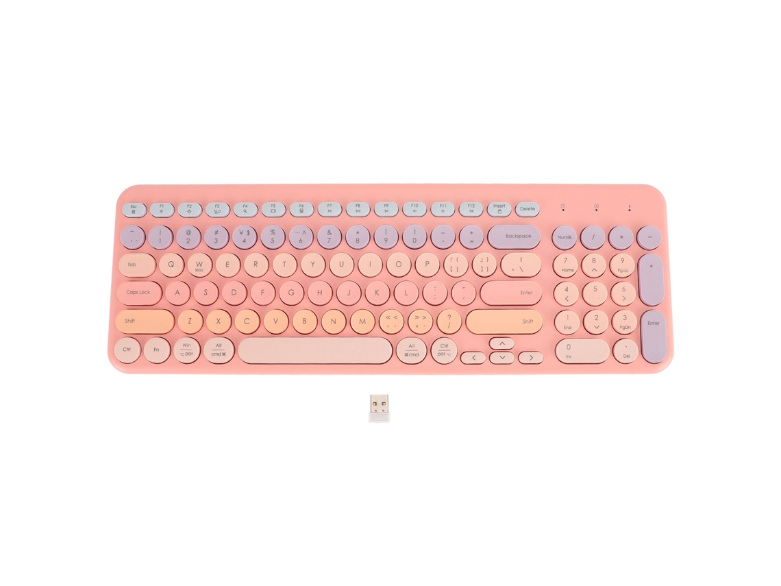 Teclado Sem Fio 96 Teclas com Capas Redondas Mudo Ergonomico Usb 2.4g Rosa para Computador