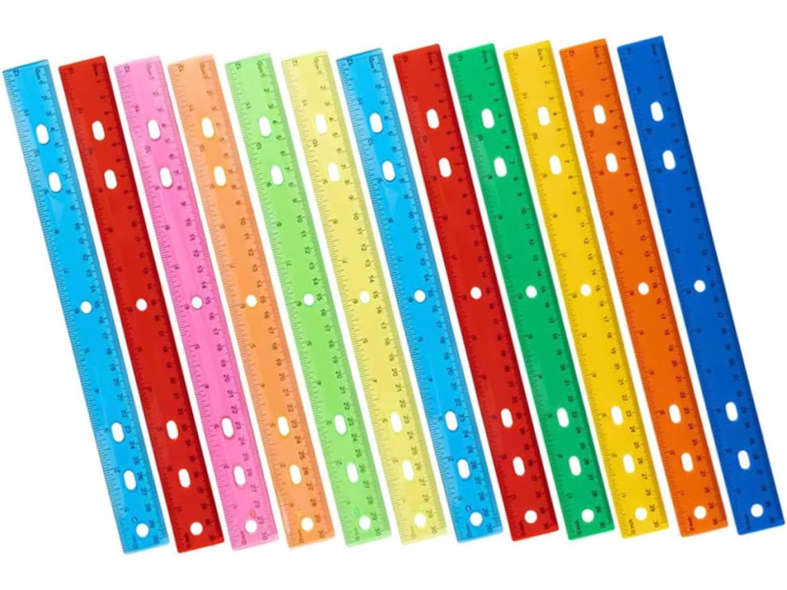 Conjunto De 12 Réguas Escolares Em Plástico Resistente E Portátil, Com