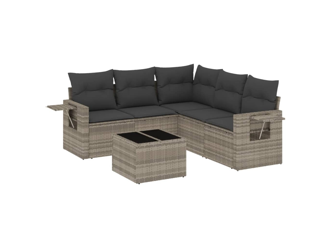 Conjunto 6 sofás jardim com almofadões VIDAXL vime PE cinzento-claro