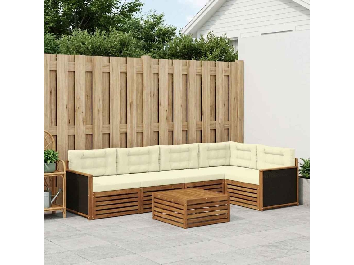Vidaxl Conjunto De Sofás Para Exterior 6 Unid. Natural E Creme