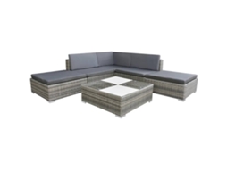 Vidaxl 6 Pcs Conjunto Lounge De Jardim C/ Almofadões Vime Pe Cinzento