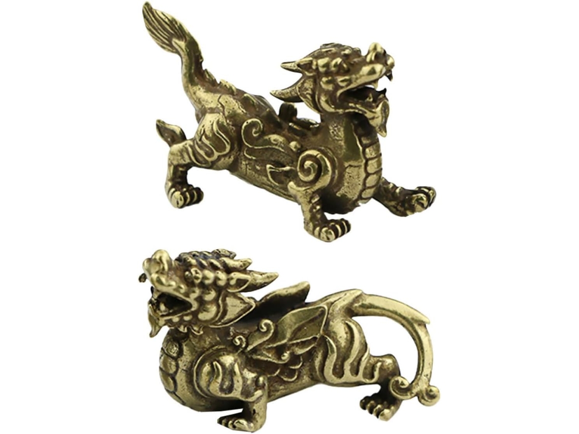 Estatuetas Decorativas Cobre Dourado Símbolo Prosperidade Design Elegante Delicado Quarto Templo Par Feng Shui GOKOCO