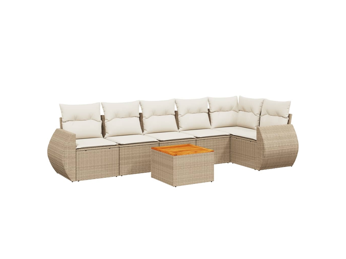 Conjunto de 7 Sofás para Jardim com Almofadões Vime Pe Bege MAISON EXCLUSIVE (7 pcs)