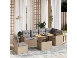 Vidaxl 7 Pcs Conjunto De Sofás P/ Jardim Com Almofadões Vime Pe Bege