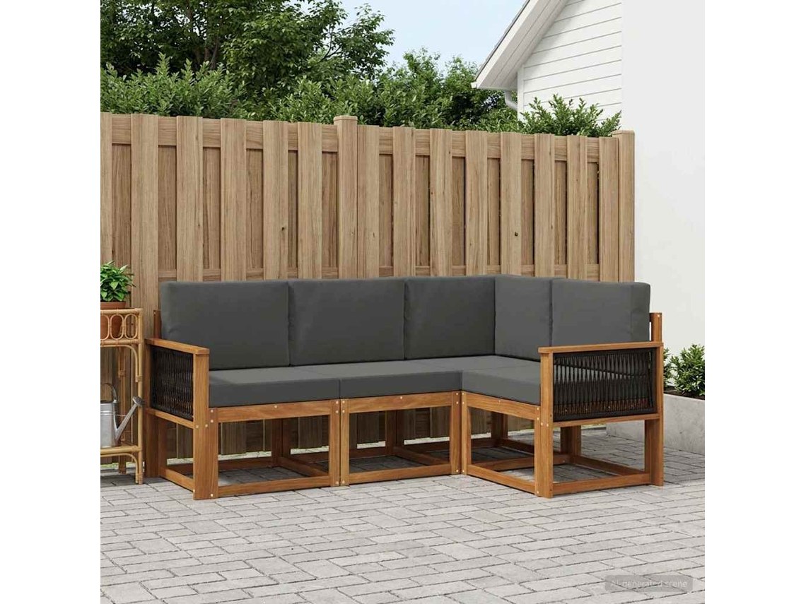Vidaxl Conjunto De Sofás Para Exterior 4 Unid. Natural E Antracite