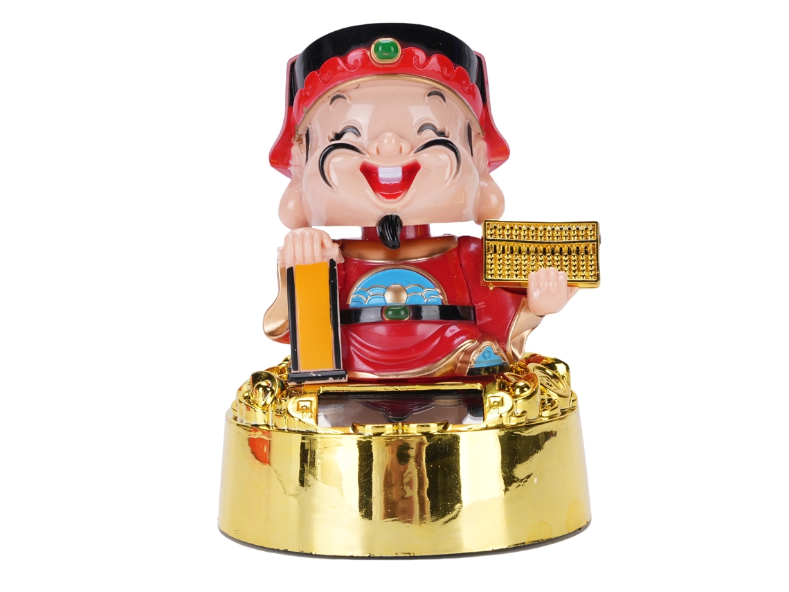 Mali estátua de Cai Shen Solar com Movimento Nod, Figura de Sorte para Carro e Casa