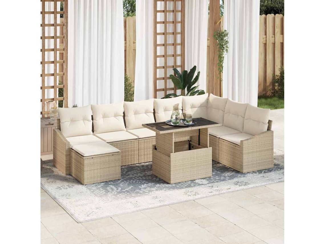 Vidaxl Conjunto De Sofás 9 Unid. Bege E Creme Vime Pe