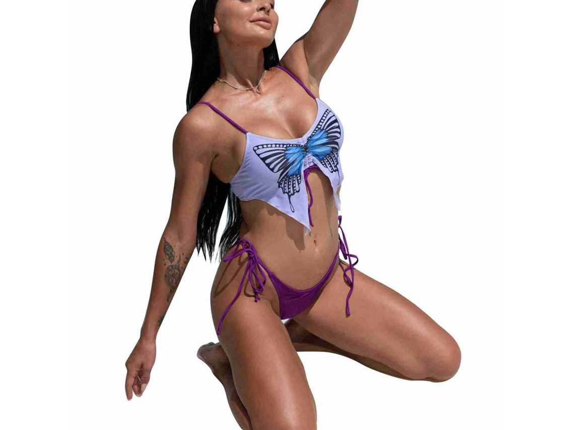 Traje de Banho 2 Peças Butterfly Estampa Alto Corte Roxo M