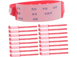 Pacote com 100 unidades de crachás descartáveis para identificação hospitalar de adultos, com pulseiras resistentes à água.