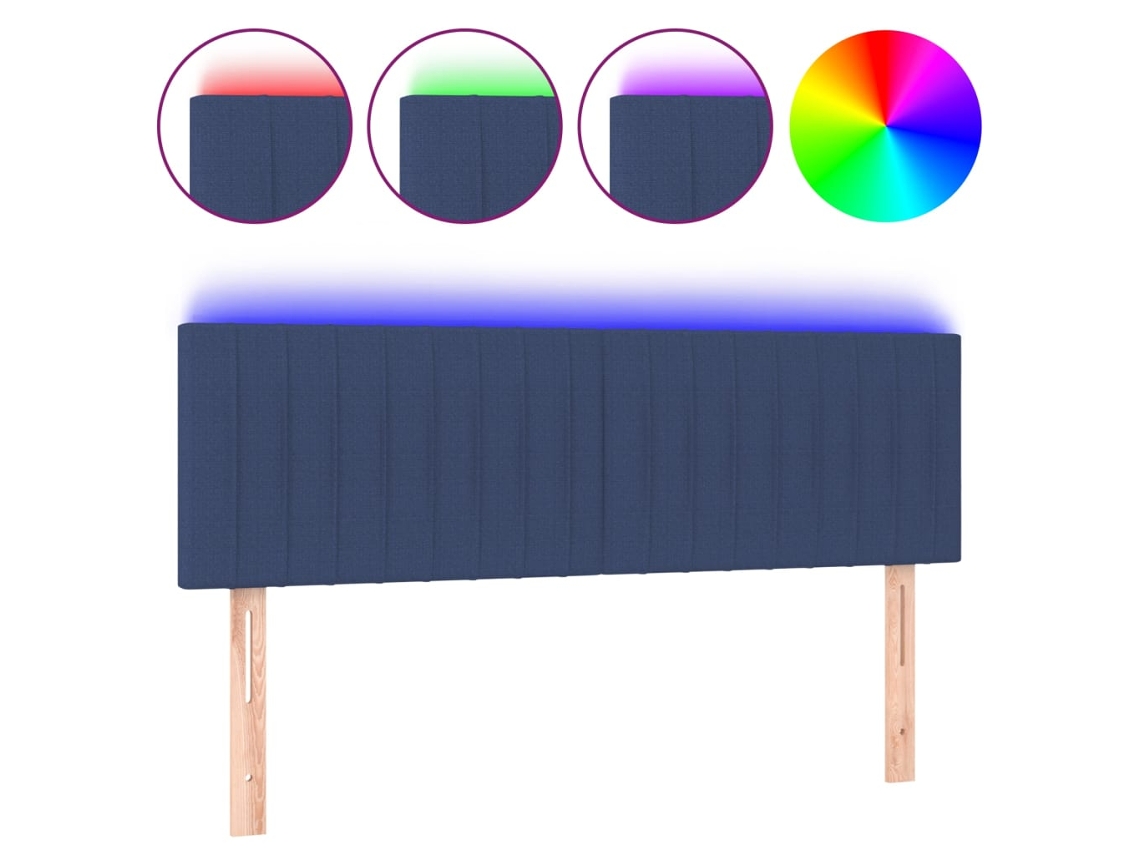 Cabeceira de Cama SFUSHOS com Luzes LED Tecido 144x5x78/88 cm Azul