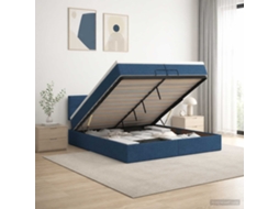 Vidaxl Cama Ottoman Com Colchão Com Cabeceira Azul 200 X 200 Cm Tecido
