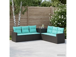 Vidaxl Conjunto De Sofás 7 Unid. Preto E Azul Rattan Poliéster E Aço