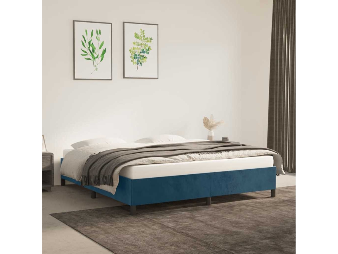 Vidaxl Estrutura De Cama Sem Colchão 160x200 Cm Veludo Azul-escuro