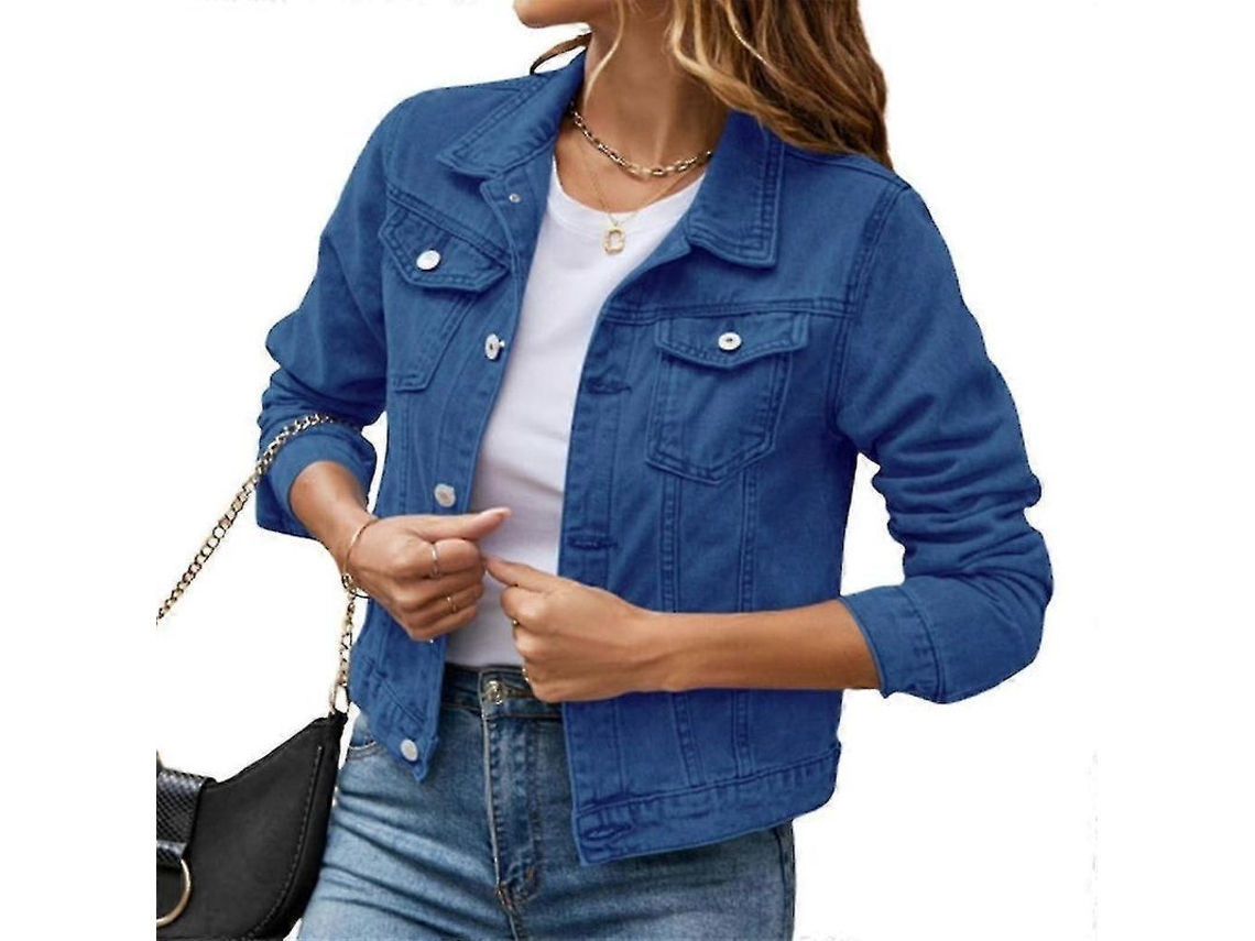 FASST Jaqueta Jeans Curta de Manga Longa para Mulher com Botões e Bolsos com S/MARCA