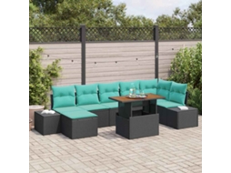 Vidaxl Conjunto De Sofá De Jardim 8 Unid. Preto E Azul-petróleo