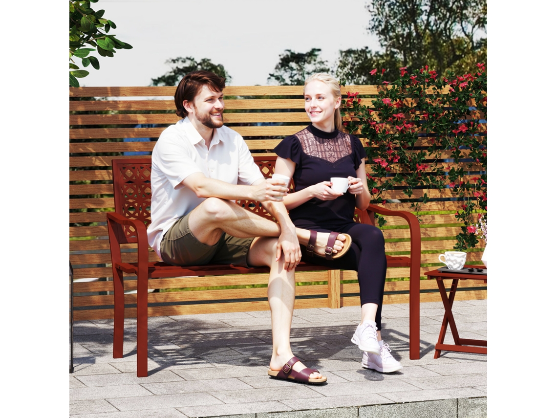 Banco Externo Jardim Aço Para 2 Pessoas Com Apoios Braço Uso Diário Vermelho