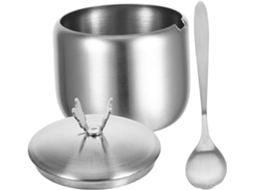 Açucareiro Com Colher, 8,5 Cm, Pote Para Especiarias Em Aço Inoxidável 304 Tampa Hermética