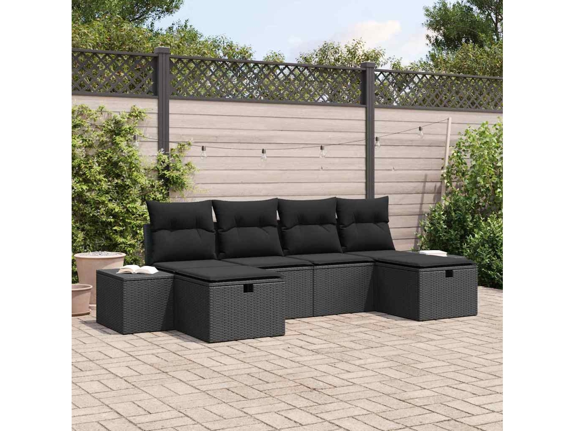 Vidaxl Conjunto De Sofá De Jardim 6 Unid. Preto Vime Pe