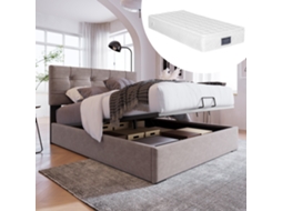 Cama Solteiro Cinza Claro 90x200cm Estofada, Hidráulica, Cabeceira Ajustável, Ripas (c/ Colchão). -op