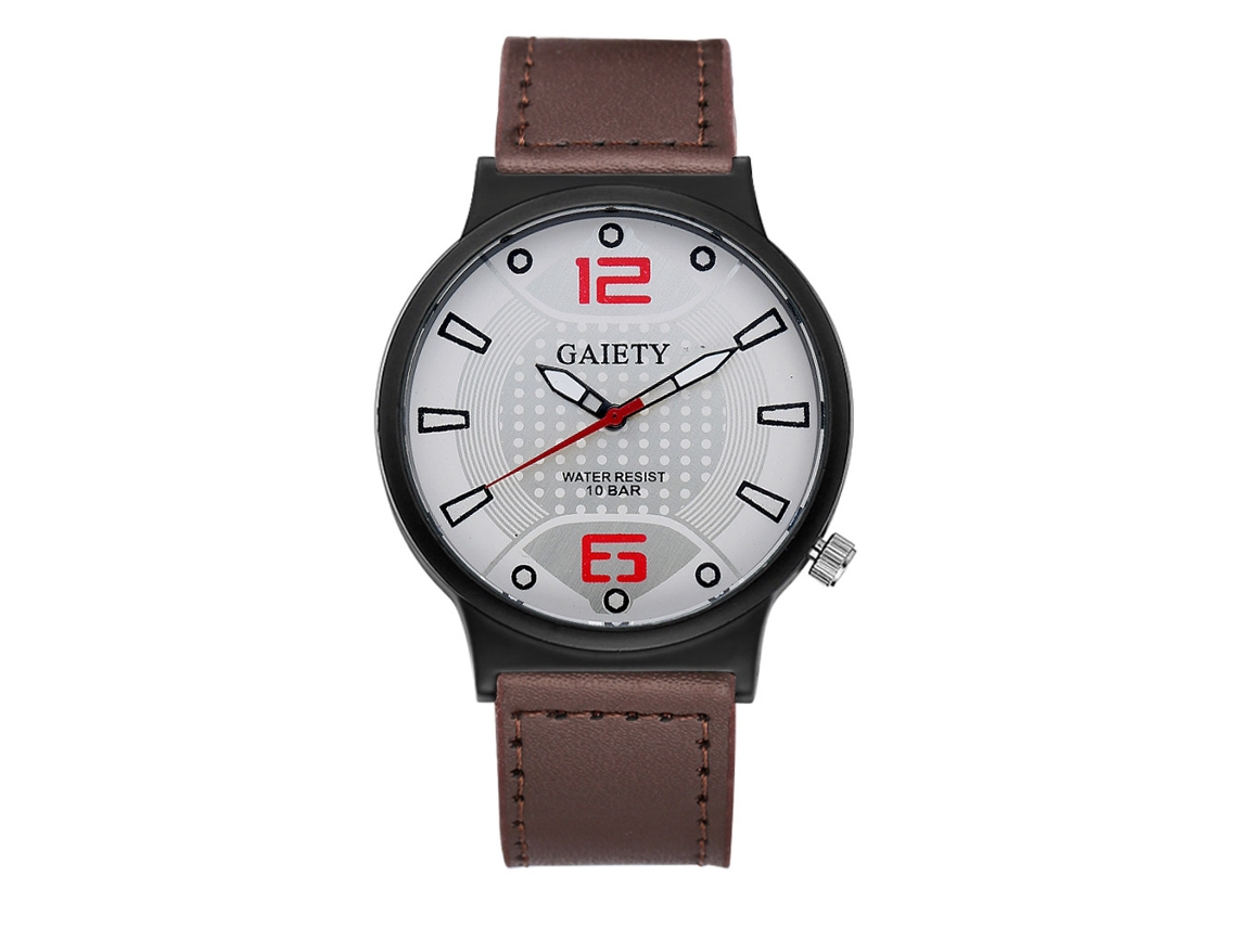 Reloj De Pulsera Para Hombre De Moda Lujo Clásico Estilo Cómodo Correa Pu Cuarzo Analógico Marrón Oscuro