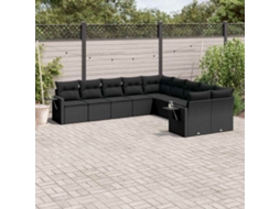 Vidaxl 10 Pcs Conjunto Sofás de Jardim C/ Almofadões Vime Pe Preto