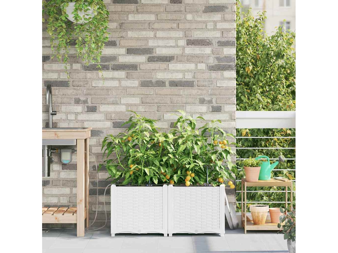 Vidaxl Vaso De Jardim 2 Unid. Branco 80 X 40 X 37,5 Cm Pp