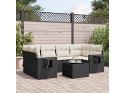 Vidaxl 7 Pcs Conjunto De Sofás P/ Jardim C/ Almofadões Vime Pe Preto