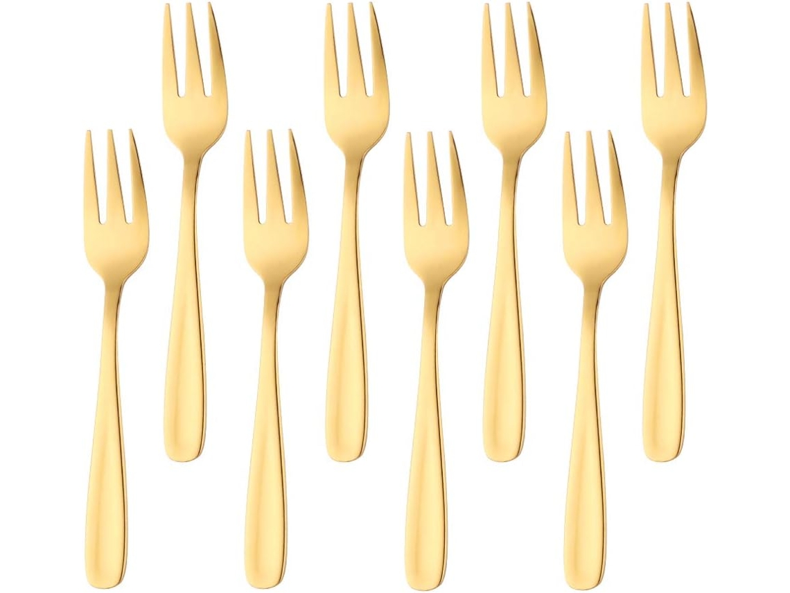 Garfo De Sobremesa/bolo/fruta Em Aço Inox, Conjunto 8 Dourado, Polido, 13,6cm Igvtrade