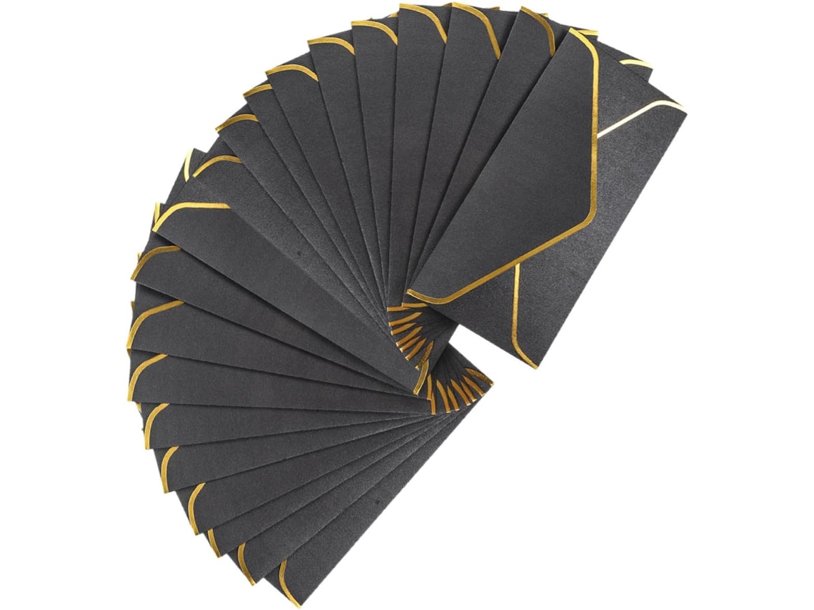 Conjunto de 20 Alipis Envelopes Pretos Elegantes e Multifuncionais com Detalhes Dourados para Convites Casamen