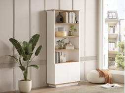 Estante com 2 portas e 4 prateleiras, natural claro e branco Lotula VENTE-UNIQUE.PT